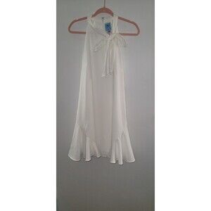 CeCe Womens Sz M White Ruffle Hem Shift Dress Bow Neck Sleeveless Summer Bride